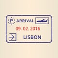 Lisbon passport stamp. Travel by plane visa or immigration stamp. Vector illustration